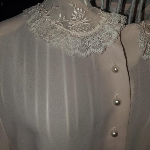 Vintage Blush Embroidered Lace Chic Chiffon Top - Picture 6 of 8